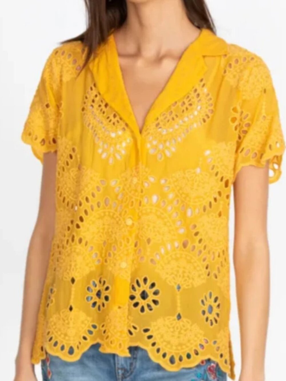 Johnny Was Marietta Cooper Blouse Yellow Sz S